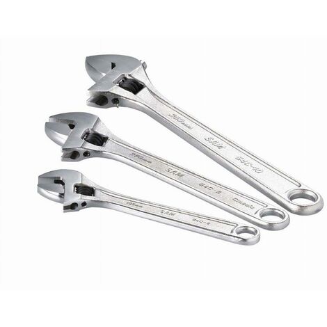 Sam Outillage – Jeu de 3 clés à molette 6' 8' 10' – Tête inclinée 15° – Acier chrome-vanadium – Serrage universel – 54CL (1/3)