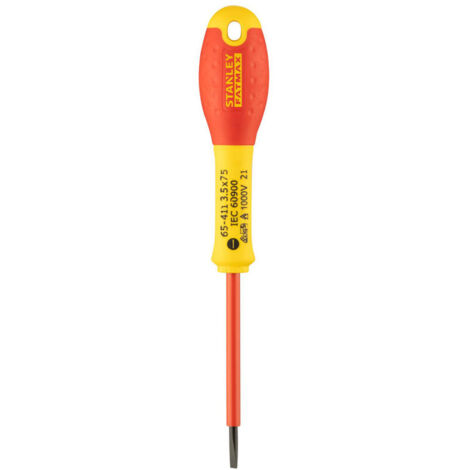Stanley – Tournevis électricien isolé 1000V – Lame en acier chrome vanadium – Poignée ergonomique soft grip – Pour espaces confinés