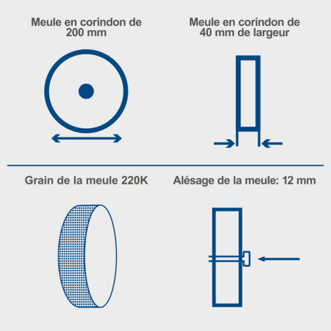 Scheppach Affûteuse à Eau TIGER2000S - Moteur à induction 120W - Meule en corindon supérieur Ø200mm - Dispositif pour outils standard droits - Pâte à poncer - Disque à poncer - Gabarit d'angle