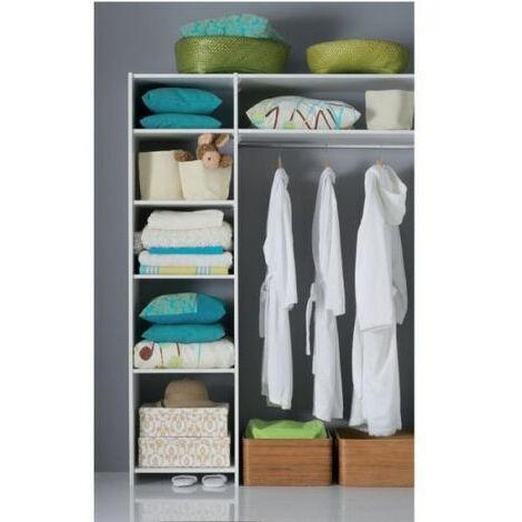 Aménagement de placard compact décor blanc – H.203,8 x l.50 x p.50 cm – 1 caisson, 2 montants, 4 étagères mobiles – Quincaillerie incluse – Sifisa - AM7ST (1/2)
