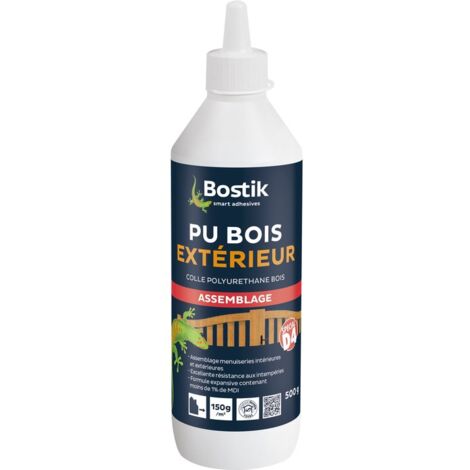 Bostik – Colle à bois polyuréthane D4 PU – Haute résistance à l'eau – Prise rapide – Pour assemblage bois toutes essences – Biberon 500g