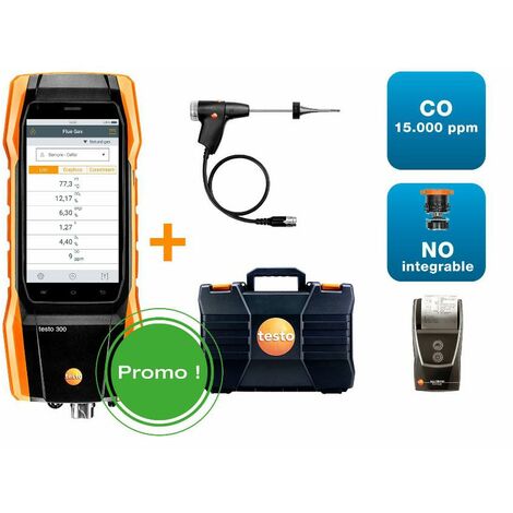 Analyseur de combustion testo 300 Longlife – Capteurs O2 et CO jusqu’à 15 000 ppm – Imprimante Bluetooth – Mallette et accessoires inclus