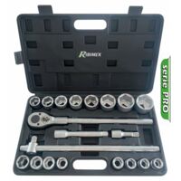 Ribimex – Coffret cliquet et douilles 21 pièces 3/4' – 16 douilles 19-50mm pour mécanique poids lourds – PRKOUT21PL