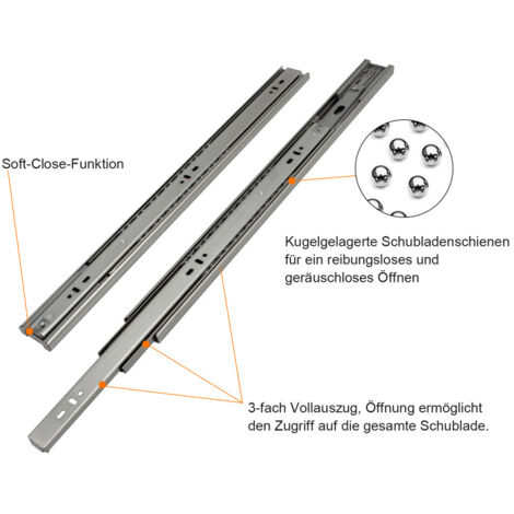 6 Guide Per Cassetti Con Chiusura Morbida HLC - 42cm, Estrazione Totale, Portata 45kg