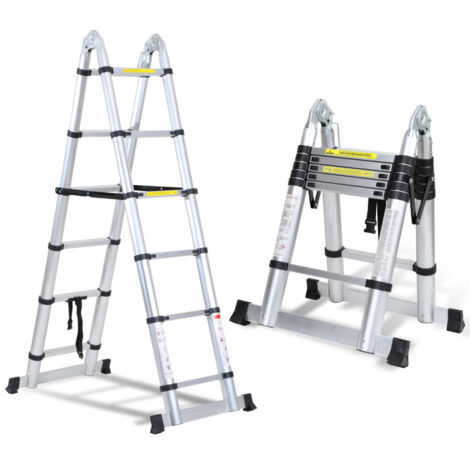 Scala Telescopica 18.4 Piedi (5.6m) – Pieghevole In Alluminio, Telaio Ad A, Argento
