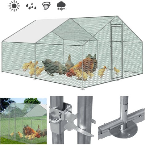 Randaco Recinzione esterna della casa del pollo con serratura in acciaio zincato 3x4x2m casa del pollo all'aperto per piccoli animali