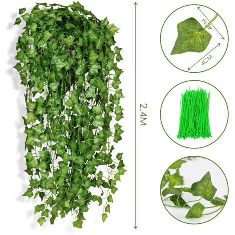 2 Piante Artificiali Appese SOMYTING - Edera Finta Verde, Lunghezza 110 Cm, Per Interni Ed Esterni - Foto 10