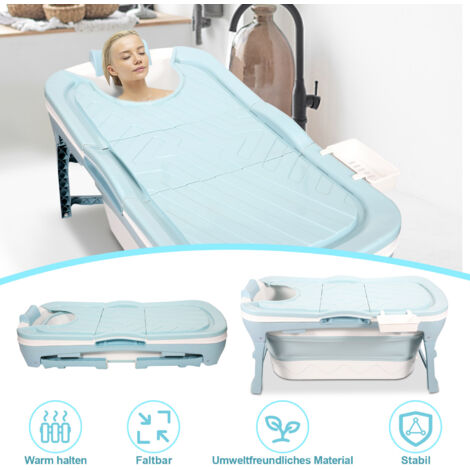 Vasca Da Bagno Pieghevole Per Adulti E Bambini - Portatile Con Coperchio E Corrimano 128x60x53cm