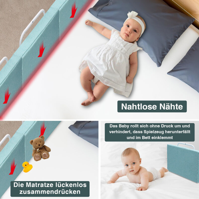 YRHome Barrera De Cama De 180 Cm, Protección Anticaídas Para Niños, Altura Ajustable, DIY, Deformable, Protección Para Bordes De Cama De 5 Agujeros, Barandilla De Seguridad Para Bebé, Lino, Gris (2