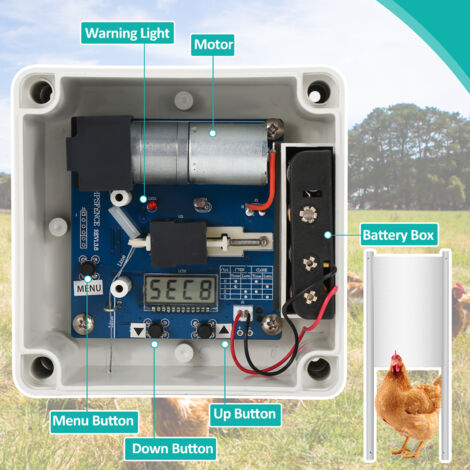 Porta Pollaio Automatica Con Telecomando | Timer E Sensore Luce | Alimentazione A Batteria O Rete | IP65 - Foto 2