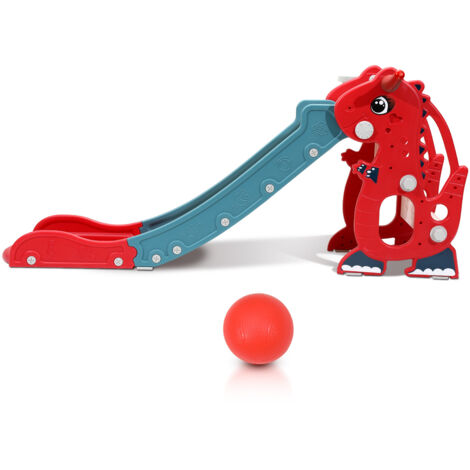 Jopassy Tobogán Infantil 4 En 1 – Con Canasta Baloncesto, Aro, Máquina De Aprendizaje Inglés, Para Niños Desde 2 Años, Rojo