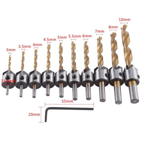 SJLERST Punta da trapano svasatore per carpenteria per la lavorazione del legno, gambo rotondo con chiave esagonale (3,5 mm)