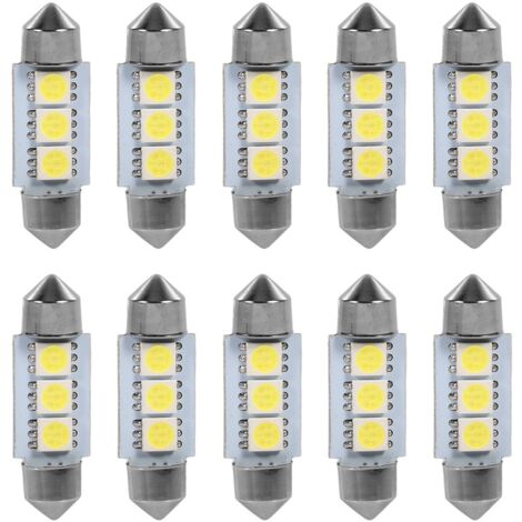 SJLERST 10 PZ 36MM 12V 3 SMD 5050 LED Festoon Dome Lampadine per auto Lampada interna Bianca (1/5)
