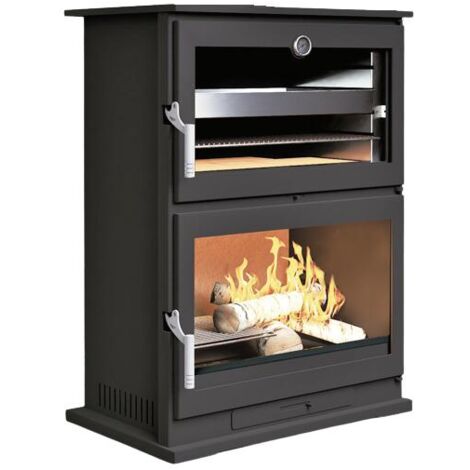 Fm Calefaccion – Poêle à bois acier 10,9/13,3kW – Rendement 82% – Foyer vermiculite – Four supérieur 620x400x310mm – Sortie fumées 200mm – Couleur noir