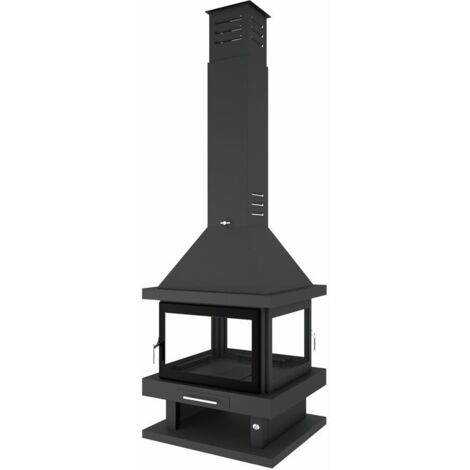 Fm Calefaccion – Cheminée à bois centrale C-104K 13,5kW – Foyer en vermiculite – Rendement 71% – Volume de chauffe jusqu'à 338 m³ – Porte en verre sérigraphié - C-104