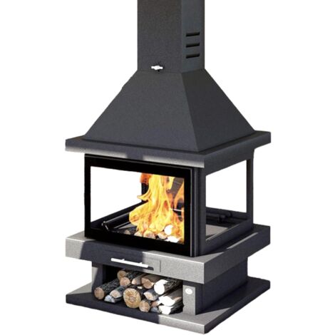 Cheminée à bois centrale 11kW – 4 faces vitrées – Double combustion – Volume de chauffe 373 m³ – Acceptant bûches jusqu'à 75 cm – FM - C-204