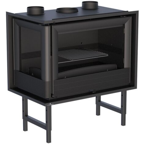 Bronpi – Insert à bois ventilé canalisable 11 kW – Foyer en fonte – 2 sorties canalisables – Évacuation supérieure – Pour 300 m³