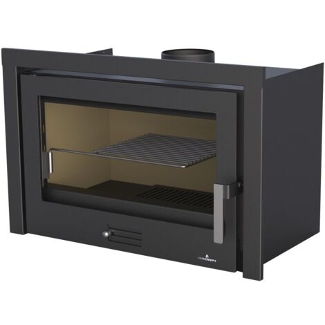 Bronpi – Insert à bois 12 kW – Puissance 12 kW – Volume de chauffe 300 m3 – Double combustion – Sortie des fumées supérieure – Acier et fonte