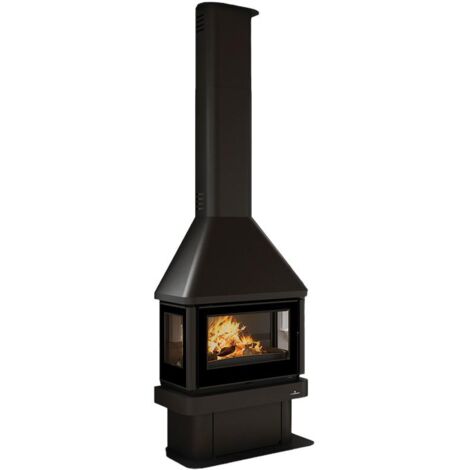 Cheminée à bois 3 faces ventilé raccordable - BRONPI Lisboa 3C 10 kW  Sans kit air - Porte fonte - sans vitre sérigraphiée