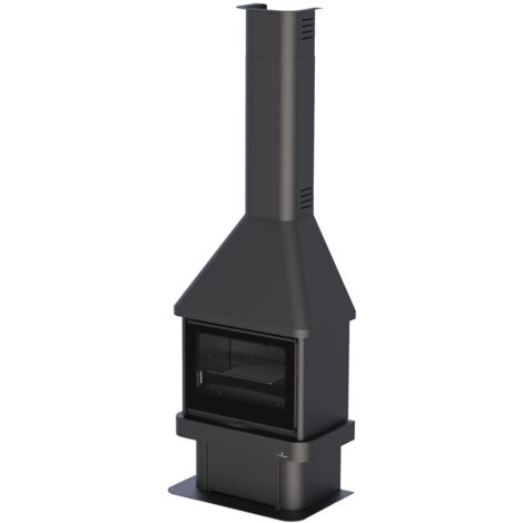 Cheminée à bois ventilé raccordable - BRONPI Lisboa 12 kW Avec kit air - Porte fonte - avec vitre sérigraphiée
