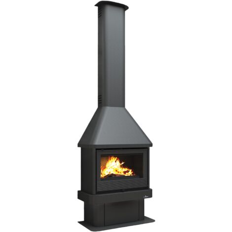 Bronpi – Cheminée à bois 12 kW LISBOA – Système triple combustion – Rendement 81% – Pour bûches jusqu'à 55 cm – Grille pivotante incluse