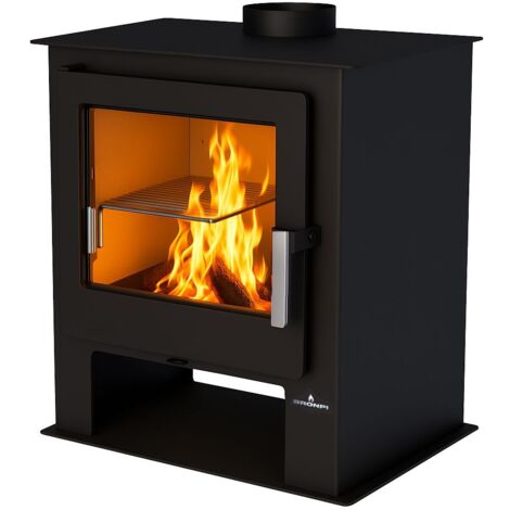 Bronpi – Poêle à bois GIJON 9 kW – Longueur max bûche 47 cm – Rendement 82 % – Classe énergétique A+ – Système double combustion