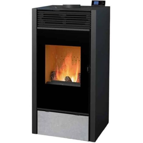 Poêle mixte bois et granulés Hybrid Bronpi 11 kW Finition Avec Vision sérigraphiée Coloris Pierre
