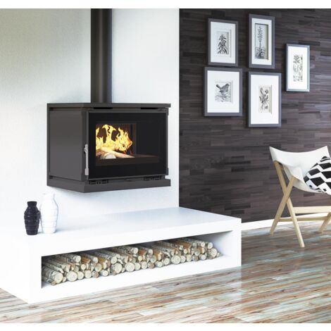 Fm Calefaccion – Poêle à bois ventilé 12.5 kW – Évacuation supérieure – 335 m3 – Acceptant bûches 62 cm – 2 ventilateurs axiaux 160 m3/h