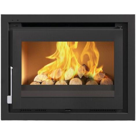 Fm Calefaccion – Insert cheminée acier 80cm – Foyer en vermiculite – Double combustion – Sortie des fumées 200mm – Volume de chauffe 340m3