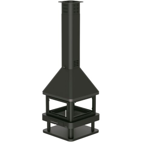 Bronpi – Cheminée à bois 4 faces HUELVA 15 kW – Double combustion – Vitrocéramique 750°C – Foyer acier pour bûches 60 cm – Rendement 82%