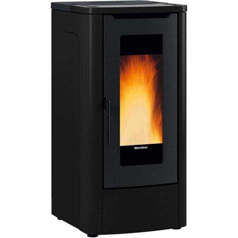 Extraflame – Poêle à granulés 10 kW – Autonomie 30 kg – Évacuation 80 mm – Classe énergétique A+ – Volume de chauffe 287 m³ – Design acier noir