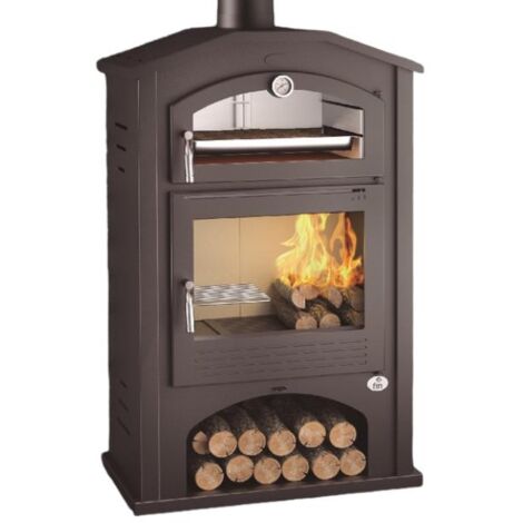 Fm Calefaccion – Poêle à bois en acier 9,5/11,7kW – Rendement 81% – Évacuation des fumées 200mm – Four supérieur avec porte vitrée – Couleur noir