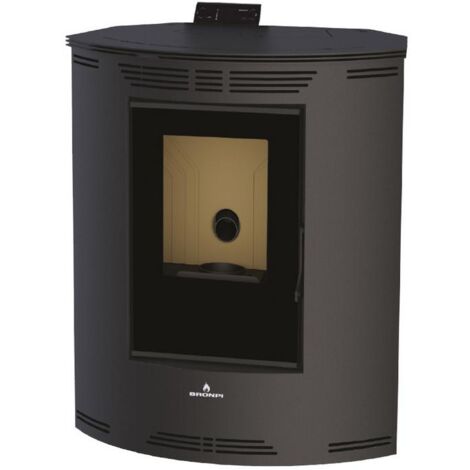 Bronpi – Poêle à granulés d'angle 12 kW – Autonomie 20h – Évacuation arrière – Rendement 95% – Télécommande incluse – Système OASYS