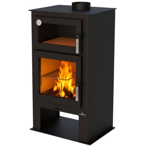 Bronpi – Poêle à bois 9 kW GIJONH – Four intégré pour cuisson – Rendement 82% – Système triple combustion – Dimensions L 590 x H 1046 x P 411 mm