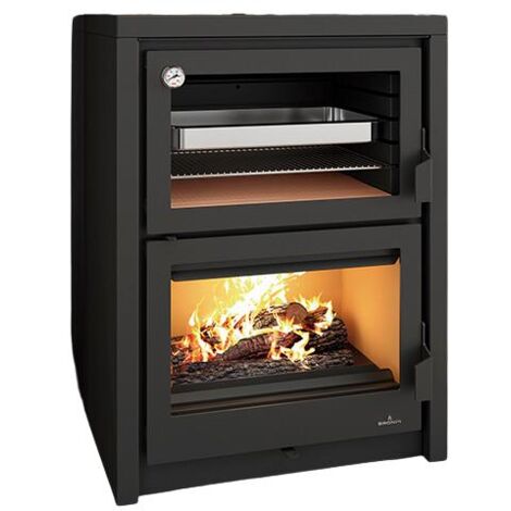 Poêle à Bois Prity 14 KW Avec Four Intégré - Noir Graphite - Chauffage Puissant Pour Grande Surface