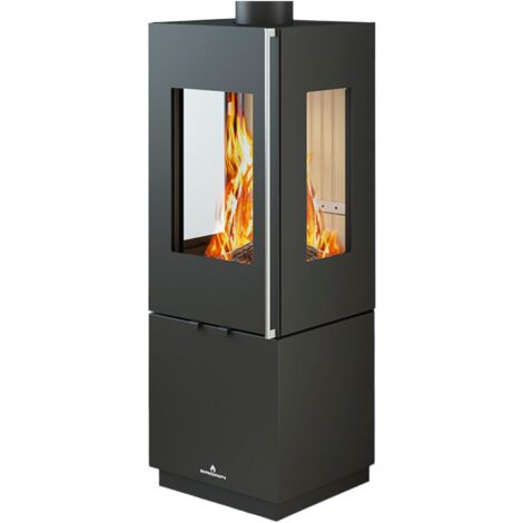 Bronpi – Poêle à bois 6 kW avec double combustion – Volume de chauffe 175 m³ – Bûches jusqu'à 33 cm – Sortie des fumées supérieure/arrière (1/4)