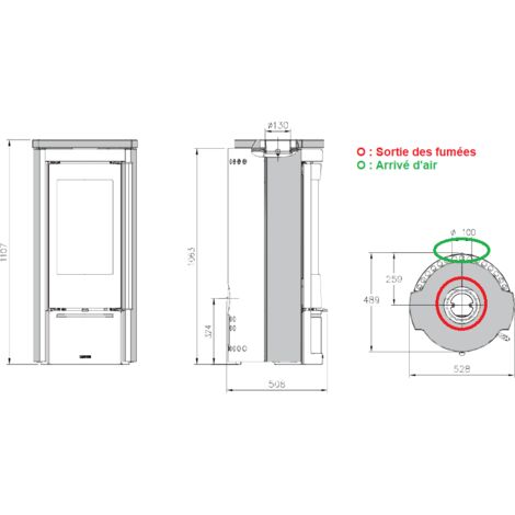 Poêle à bois en céramique raccordable - LA NORDICA Liu 7.5 kW  Bordeaux