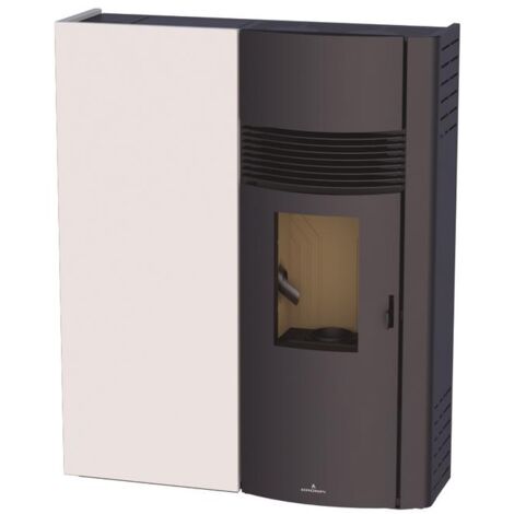 Poêle à granulés extra-plat option canalisable - BRONPI Adry 10 à 11 kW  Blanc - Avec KIT DROIT et KIT GAUCHE de canalisation