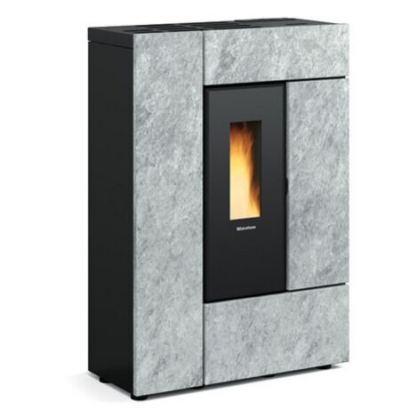 Extraflame – Poêle à granulés étanche slim canalisable en pierre – Puissance 8 kW – Rendement 94 % – Évacuation arrière/supérieure – Télécommande incluse - PLUS 8 KW