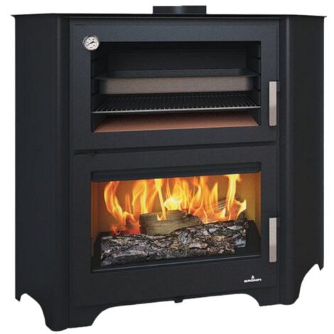 Poêle à bois raccordable avec four - BRONPI Murano - R 14 kW  Avec kit air - Avec kit four inox - Avec KIT angle