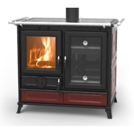Cuisinière à bois en céramique - THERMOROSSI Margherita Evo 12.1 kW  Bordeaux - Avec 1 barre latérale