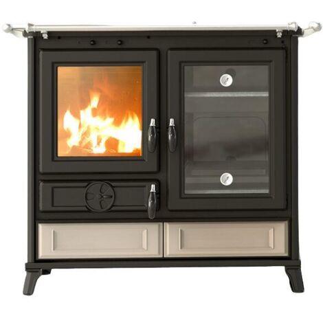 Cuisinière à bois en céramique - THERMOROSSI Margherita Evo 12.1 kW  Ivoire - Avec 2 barres latérales