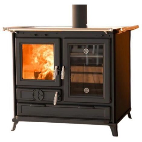 Thermorossi – Cuisinière à bois en fonte 12.1 kW – 2 fours indépendants – Capacité 35L et 14L – Technologie Panepizza – Pour bûches jusqu'à 45 cm