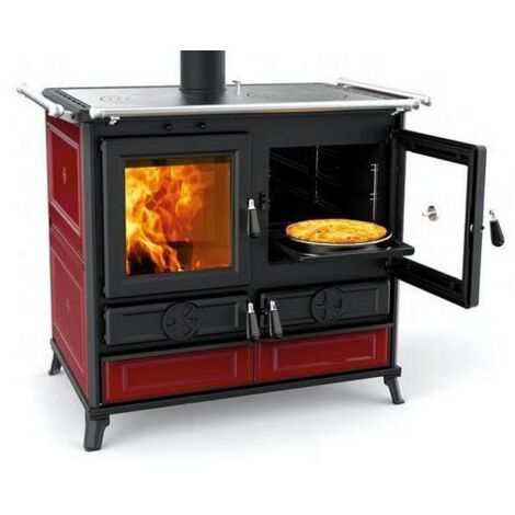 Cuisinière à bois en céramique - THERMOROSSI Viola Evo 12.1 kW  Bordeaux - Avec 2 barres latérales