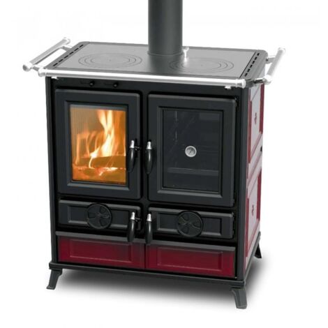 Cuisinière à bois en céramique - THERMOROSSI Violetta Evo 8.2 kW  Bordeaux - Avec 1 barre latérale