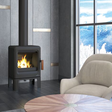 Bronpi – Poêle à bois 5 kW LIRA – Évacuation des fumées 125 mm – Rendement 81 % – Longueur max bûche 30 cm – Construction en fonte - LIRA 5 KW