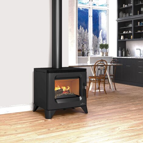 Bronpi – Poêle à bois 6 kW ORLY – Sortie fumées supérieure – Triple combustion – Rendement 83% – Pour bûches jusqu'à 55 cm