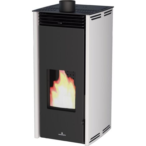 Poêle à granules sans électricité convection naturelle - BRONPI Free 6 kW  Blanc - Avec socle en bois