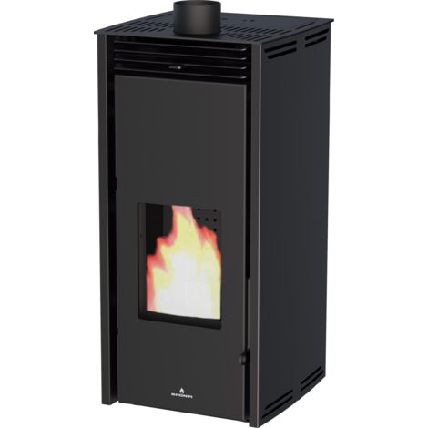 Poêle à granules sans électricité convection naturelle - BRONPI Free 6 kW  Noir - Avec socle en bois
