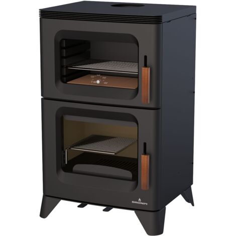 Poêle à bois raccordable avec four - BRONPI Hilton-H 6 kW  Avec kit air - Avec kit four inox